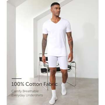 Comfneat Men's 6-Pack Undershirts 100% Cotton Comfy V-Neck T-Shirts (White 6-Pack, XXL)