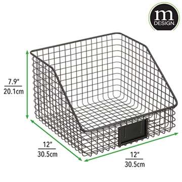 mDesign Slanted Metal Kitchen Food Storage Organizer Bin Basket with Label Slot for Cabinet, Countertop, Pantry - Holder Container for Produce, Fruit, Vegetable, Omaha Collection, 4 Pack, Matte Black