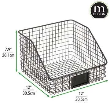 mDesign Slanted Metal Kitchen Food Storage Organizer Bin Basket with Label Slot for Cabinet, Countertop, Pantry - Holder Container for Produce, Fruit, Vegetable, Omaha Collection, 4 Pack, Matte Black