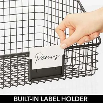 mDesign Slanted Metal Kitchen Food Storage Organizer Bin Basket with Label Slot for Cabinet, Countertop, Pantry - Holder Container for Produce, Fruit, Vegetable, Omaha Collection, 4 Pack, Matte Black