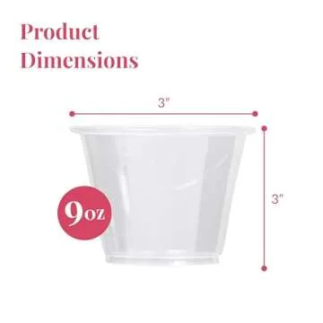 Prestee 200 Plastic Cups - 9 Oz Clear Disposable Cups, Plastic Drinking Glasses, Hard Plastic Cocktail Tumblers for Parties, Weddings, Slushie Cup for Events, Reusable Plastic Cups
