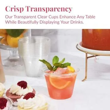 Prestee 200 Plastic Cups - 9 Oz Clear Disposable Cups, Plastic Drinking Glasses, Hard Plastic Cocktail Tumblers for Parties, Weddings, Slushie Cup for Events, Reusable Plastic Cups