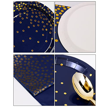 Nkaiso 141-Piece Navy Gold Party Supplies for Events