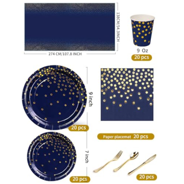 Nkaiso 141-Piece Navy Gold Party Supplies for Events