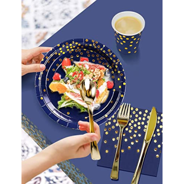 Nkaiso 141-Piece Navy Gold Party Supplies for Events
