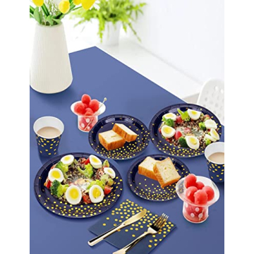 Nkaiso 141-Piece Navy Gold Party Supplies for Events