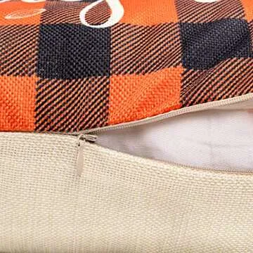 ZJHAI Fall Pillow Covers 18x18 Inch Set of 4 Thanksgiving Buffalo Plaid Autumn Farmhouse Outdoor Pillow Covers Rustic Linen Pillow Case for Sofa Couch Fall Decorations Throw Pillow Covers