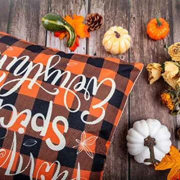 ZJHAI Fall Pillow Covers 18x18 Inch Set of 4 Thanksgiving Buffalo Plaid Autumn Farmhouse Outdoor Pillow Covers Rustic Linen Pillow Case for Sofa Couch Fall Decorations Throw Pillow Covers