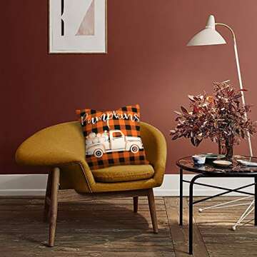 ZJHAI Fall Pillow Covers 18x18 Inch Set of 4 Thanksgiving Buffalo Plaid Autumn Farmhouse Outdoor Pillow Covers Rustic Linen Pillow Case for Sofa Couch Fall Decorations Throw Pillow Covers