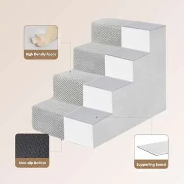 EHEYCIGA Dog Stairs for Bed 18”H, 4-Step Dog Steps for High Bed, Pet Steps for Small Dogs and Cats, Non-Slip Balanced Pet Ramp Indoor, Light Grey