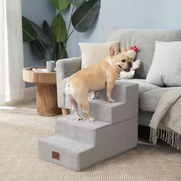 EHEYCIGA Dog Stairs for Bed 18”H, 4-Step Dog Steps for High Bed, Pet Steps for Small Dogs and Cats, Non-Slip Balanced Pet Ramp Indoor, Light Grey