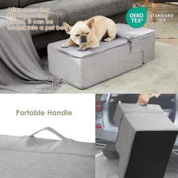 EHEYCIGA Dog Stairs for Bed 18”H, 4-Step Dog Steps for High Bed, Pet Steps for Small Dogs and Cats, Non-Slip Balanced Pet Ramp Indoor, Light Grey