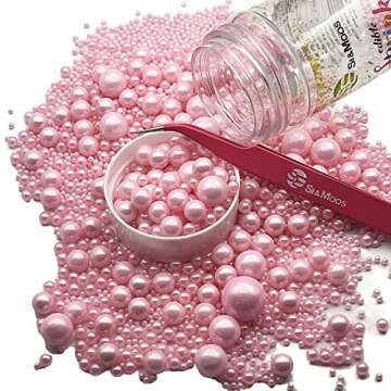 SE Si&Moos Pink Edible Pearls - Baby Pink Cake Sprinkles with Tweezers, 3.5 oz for Decorating