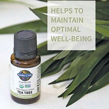 Garden of Life Essential Oil, Tea Tree 0.5 fl oz (15 mL), USDA Organic & Pure, Clean, Undiluted & Non-GMO - for Diffuser, Aromatherapy, Meditation - Cleansing, Refreshing, Purifying