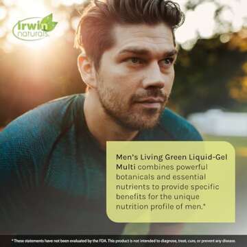 Irwin Naturals Men's Living Green Liquid-Gel Multi - 70 Essential Nutrients, Full-Spectrum Vitamins, Wholefood Blend - Targeted Adrenal & Brain Support - 120 Liquid Softgels