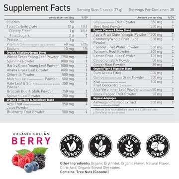 Kaged Organic Greens Superfood Powder | Outlive100 Berry | Supergreens | Apple Cider Vinegar | Ashwagandha | 30 Servings