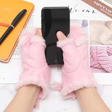 ZLYC Women Teen Classic Winter Warm Rabbit Fur Hands Wrist Fingerless Gloves Mittens (Pink)