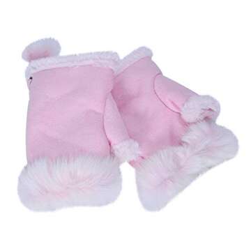 ZLYC Women Teen Classic Winter Warm Rabbit Fur Hands Wrist Fingerless Gloves Mittens (Pink)