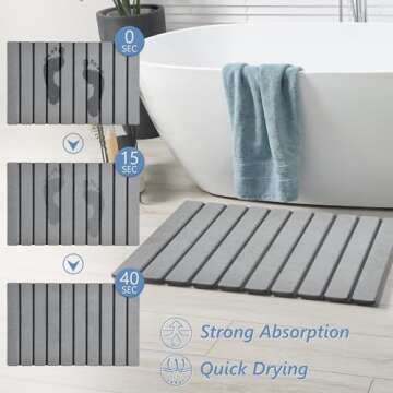 AWW Foldable Stone Bath Mat, Super Absorbent Diatomaceous Earth Mat, Non-Slip Quick Drying Mat, Comp...