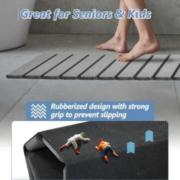 AWW Foldable Stone Bath Mat, Super Absorbent Diatomaceous Earth Mat, Non-Slip Quick Drying Mat, Compact and Easy to Store Bath Mats for Bathroom, Easy to Clean, Grey