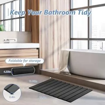 AWW Foldable Stone Bath Mat, Super Absorbent Diatomaceous Earth Mat, Non-Slip Quick Drying Mat, Compact and Easy to Store Bath Mats for Bathroom, Easy to Clean, Grey