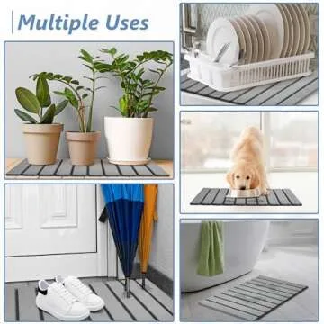 AWW Foldable Stone Bath Mat, Super Absorbent Diatomaceous Earth Mat, Non-Slip Quick Drying Mat, Compact and Easy to Store Bath Mats for Bathroom, Easy to Clean, Grey