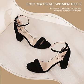 IDIFU Black Heels for Women Cookie-MI Block Heels 3 Inch Sandals Chunky Open Toe Heel Wedding Homecoming Dress Shoes for Women Brides Ladies(Black Nubuck, 9 B(M) US)