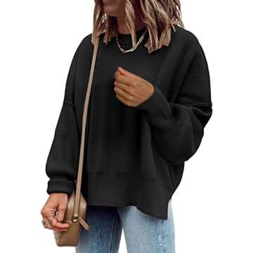 Oversized Sweaters for Women Fall Causal Crewneck Batwing Sleeve Side Slit Knit Tops Fashion Pullove...