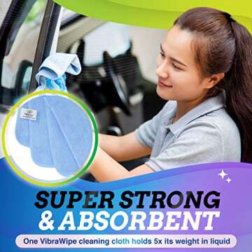 VibraWipe Microfiber Cleaning Cloth, Large Size 14.2 x 14.2 inches, 8-Pack, Thick and Large All Purpose Cleaning Towel, Microfiber Cloth, Cars, Glass, Window, Machine Washable, Lint-Free