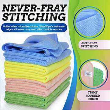 VibraWipe Microfiber Cleaning Cloth, Large Size 14.2 x 14.2 inches, 8-Pack, Thick and Large All Purpose Cleaning Towel, Microfiber Cloth, Cars, Glass, Window, Machine Washable, Lint-Free