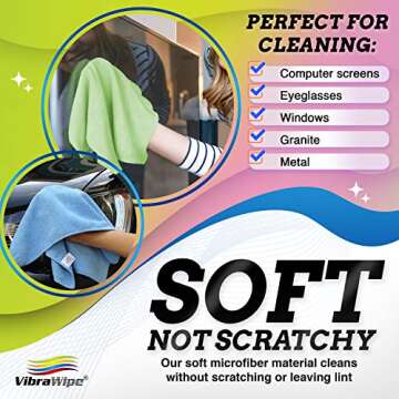 VibraWipe Microfiber Cleaning Cloth, Large Size 14.2 x 14.2 inches, 8-Pack, Thick and Large All Purpose Cleaning Towel, Microfiber Cloth, Cars, Glass, Window, Machine Washable, Lint-Free
