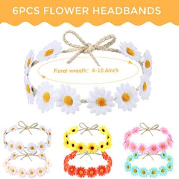 Groovy Retro Flower Sunglasses Headbands Party Favors Daisy Flower Costume Accessories Set 60s 70s P...
