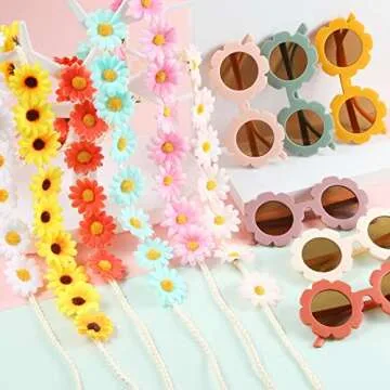 Colorful Retro Flower Sunglasses and Headbands Set