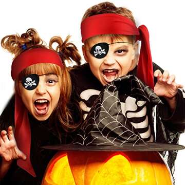 Frienda 6 Pcs Pirate Party Favor Supplies Include 3 Tie Headband Pirate Head Bandana 3 Black Pirate Eye Patches Halloween(Red)