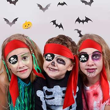 Frienda 6 Pcs Pirate Party Favor Supplies Include 3 Tie Headband Pirate Head Bandana 3 Black Pirate Eye Patches Halloween(Red)