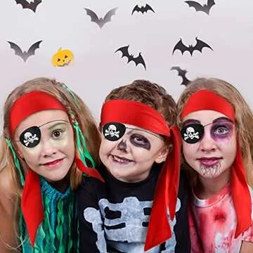 Frienda 6 Pcs Pirate Party Favor Supplies Include 3 Tie Headband Pirate Head Bandana 3 Black Pirate Eye Patches Halloween(Red)