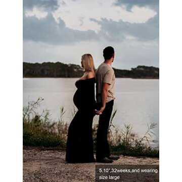 Ecavus Women's Off Shoulder Maternity Dress Slim Cross-Front V Neck Long Sleeve Gowns for Photoshoot