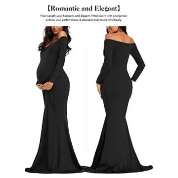 Ecavus Women's Off Shoulder Maternity Dress Slim Cross-Front V Neck Long Sleeve Gowns for Photoshoot