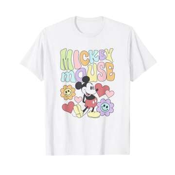 Disney Mickey And Friends Groovy 70's Retro Floral Text Icon T-Shirt