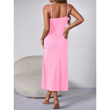 Elegant Floral Lace Nightgown for Women - Hot Pink