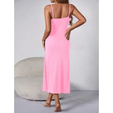 Elegant Floral Lace Nightgown for Women - Hot Pink