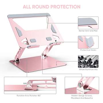 KovoTech Adjustable Laptop Stand for Desk, Computer Raiser Platform Adjustable (Rose Gold) Gift for her
