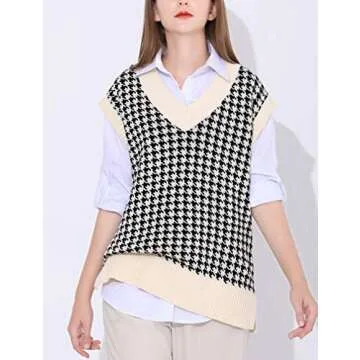 Stylish Oversized Houndstooth Vest - Modern Comfort