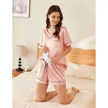 Ekouaer Women's Soft Satin Pajama Set for Comfort