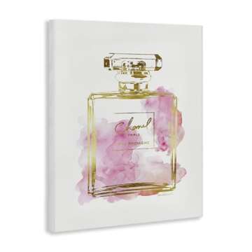 Stupell Industries Glam Perfume Bottle Gold Pink Stretched Canvas Wall Art, Proudly Made in USA for Living Room