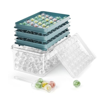 Lake Blue Ice Cube Trays with Lid & Bin - 3 Pack Round Ice Ball Maker for Drinks