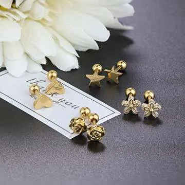 YADOCA Surgical Steel Cartilage Earrings for Women Men Cartilage Piercing Jewelry Stainless Steel Tragus Earrings Gold Cartilage Earring Sets for Multiple Piercing Conch Helix Tragus Piercing Jewelry