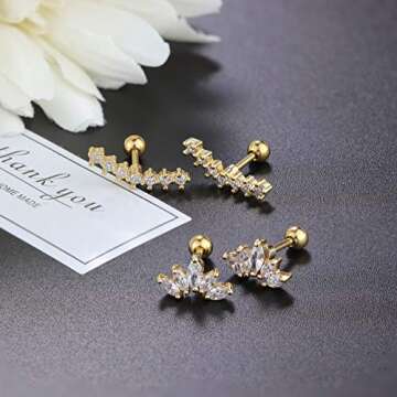 YADOCA Surgical Steel Cartilage Earrings for Women Men Cartilage Piercing Jewelry Stainless Steel Tragus Earrings Gold Cartilage Earring Sets for Multiple Piercing Conch Helix Tragus Piercing Jewelry