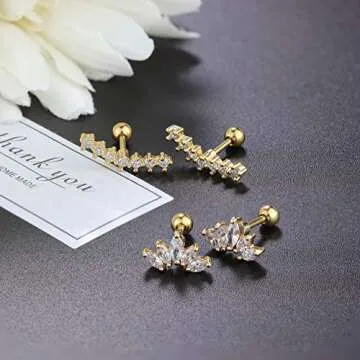 YADOCA Surgical Steel Cartilage Earrings for Women Men Cartilage Piercing Jewelry Stainless Steel Tragus Earrings Gold Cartilage Earring Sets for Multiple Piercing Conch Helix Tragus Piercing Jewelry