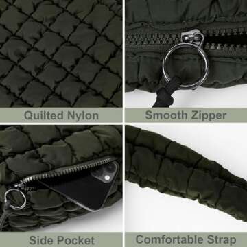 Juoxeepy Quilted Tote Bag Large Quilted Carryall Puffer Shoulder Bag Lightweight Quilted Padding Hobo Bag Quilted Bag